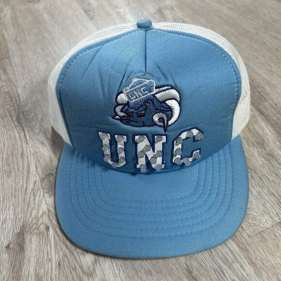Vintage UNC North Carolina Tar Heels Snapback Hat Light Up Blue White Trucker - Picture 1 of 9